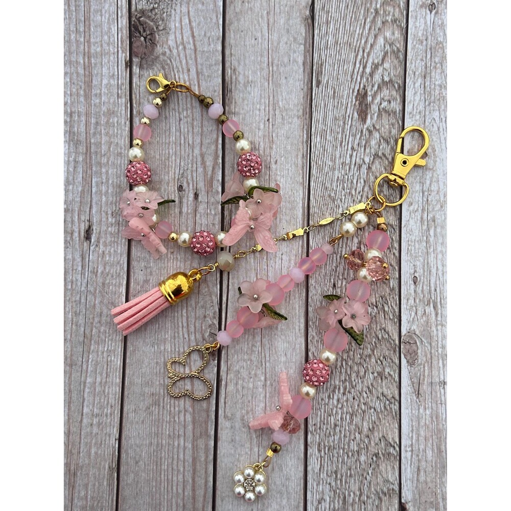 Pink Floral Zipper Pull & Bag Charm Handmade Butterfly Purse Charm